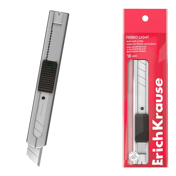 ErichKrause Ferro Light Cuter con Fijador Automatico - Metalico - Hoja de 18mm de Ancho - Color Acero 1