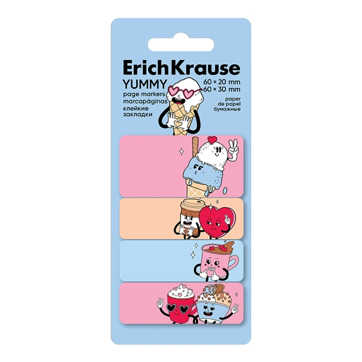 ErichKrause Yummy Pack de 4 Blocs de 20 Marcadores de Pagina - Reposicionables - Papel de 75g/m2 - 20X60mm - Colores Surtidos 1