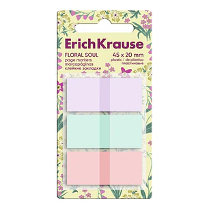 ErichKrause Floral Soul Pack de 3 Blocs de 20 Marcadores de Pagina - Reposicionables - Plastico - 20x45mm - Colores Surtidos