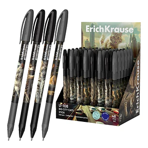 ErichKrause U-108 Stick Big City Cats Expositor con 48 Boligrafos con Capuchon - Modelos Surtidos - Trazo 0.3mm - Tinta de Baja Viscosidad - Tapa Vent