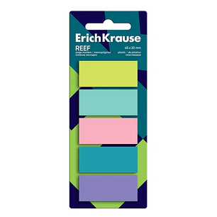 ErichKrause Reef Pack de 5 Blocs de 20 Marcadores de Pagina - Reposicionables - Plastico - 20x45mm - Colores Surtidos