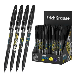 ErichKrause R-301 Stick and Grip Sport DNA Expositor con 48 Boligrafos con Capuchon - Modelos Surtidos - Trazo 0.35mm - Zona de Agarre de Goma - Tinta