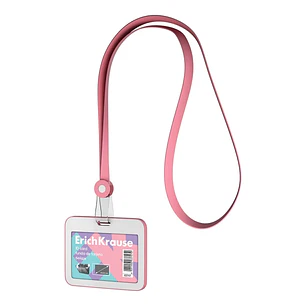 ErichKrause Pastel Funda para Tarjeta con Colgante - Orientacion Horizontal - Silicona - Incluye Colgante - Formato 54x85mm - Color Rosa/Blanco