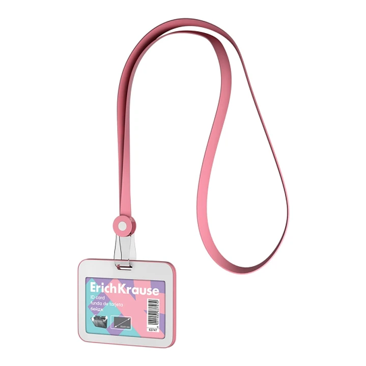 ErichKrause Pastel Funda para Tarjeta con Colgante - Orientacion Horizontal - Silicona - Incluye Colgante - Formato 54x85mm - Color Rosa/Blanco 1