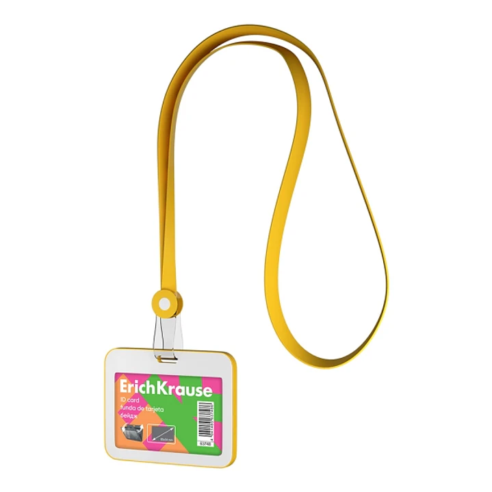 ErichKrause Neon Funda para Tarjeta con Colgante - Orientacion Horizontal - Silicona - Incluye Colgante - Formato 54x85mm - Color Amarillo/Blanco 1