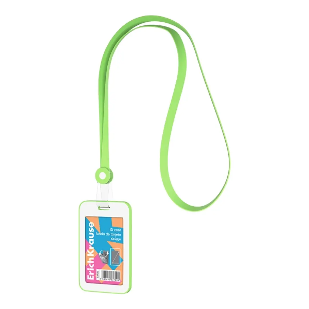 ErichKrause Neon Funda para Tarjeta con Colgante - Orientacion Vertical - Silicona - Incluye Colgante - Formato 54x85mm - Color Verde/Blanco 1