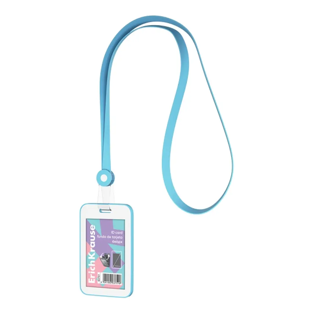 ErichKrause Pastel Funda para Tarjeta con Colgante - Orientacion Vertical - Silicona - Incluye Colgante - Formato 54x85mm - Color Azul/Blanco 1
