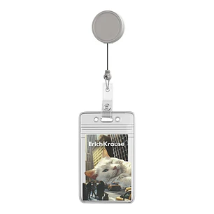 ErichKrause Big City Cats Funda para Tarjeta - Orientacion Vertical - Llavero Retractil - PVC Transparente - Formato 62x91mm - Color Transparente