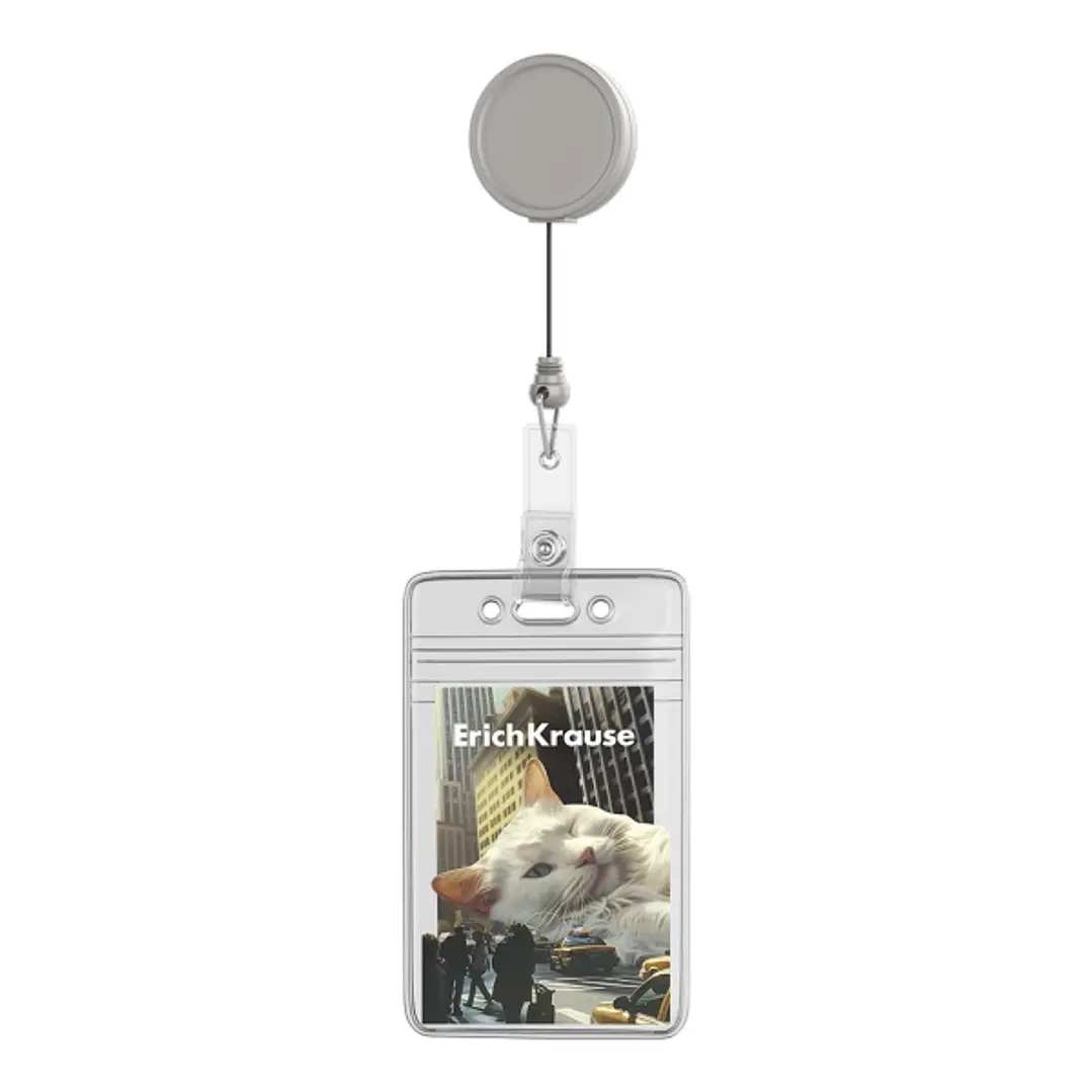 ErichKrause Big City Cats Funda para Tarjeta - Orientacion Vertical - Llavero Retractil - PVC Transparente - Formato 62x91mm - Color Transparente 1