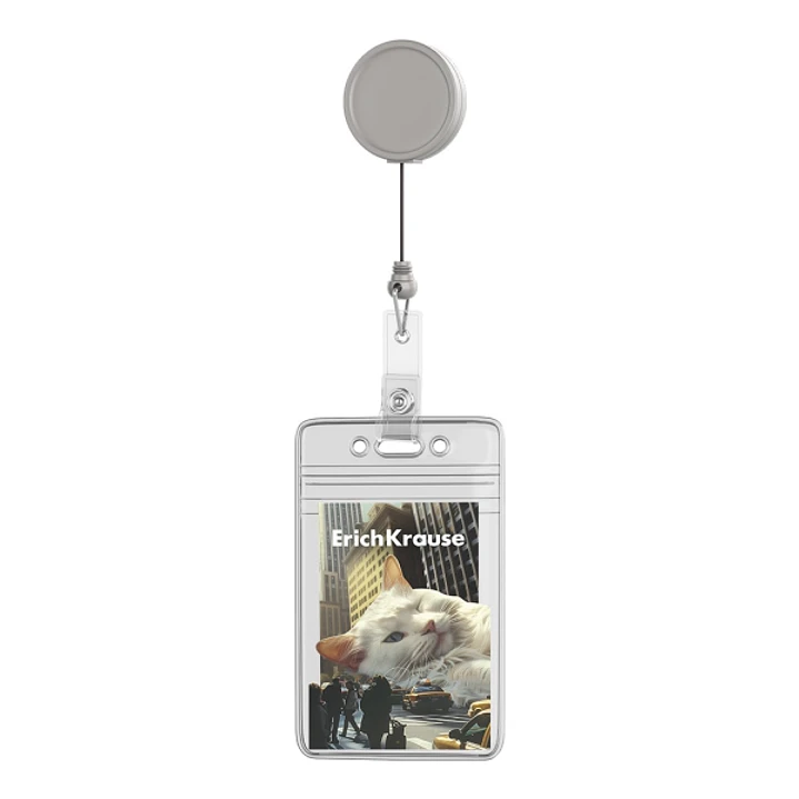 ErichKrause Big City Cats Funda para Tarjeta - Orientacion Vertical - Llavero Retractil - PVC Transparente - Formato 62x91mm - Color Transparente 1