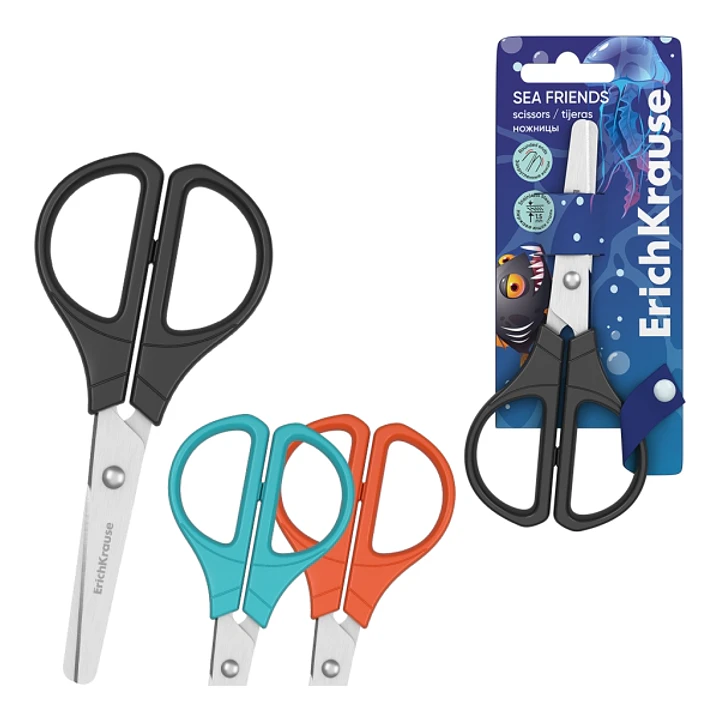 ErichKrause Sea Friends Tijeras de 13cm - Puntas Redondeadas - Mangos de Plastico Resistente a Golpes - Acero Inoxidable - Colores Surtidos 1