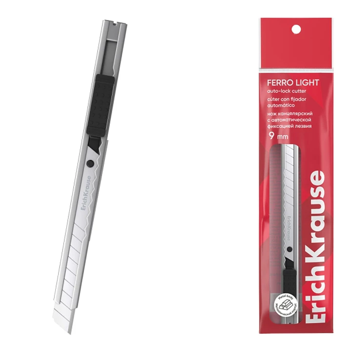 ErichKrause Ferro Light Cuter con Fijador Automatico - Metalico - Hoja de 9mm de Ancho - Color Acero 1