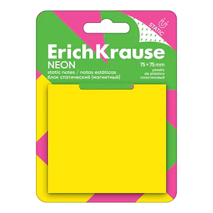 ErichKrause Neon Bloc de 50 Notas Adhesivas Reposicionables - Plastico - 75x75mm - Pegamento a Base de Agua - Color Amarillo