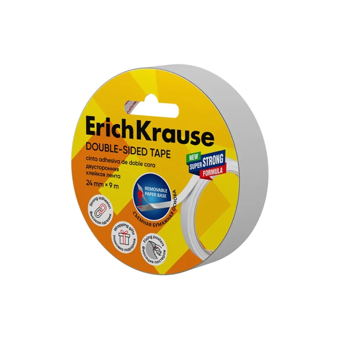 ErichKrause Cinta Adhesiva de Doble Cara - 1mm de Grosor - 24mm de Ancho - 9 Metros - Alta Adhesion - Base de Papel Extraible - Color Transparente 1