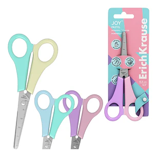 ErichKrause JOY Pastel Tijeras de 13.5cm para Zurdos - Puntas Redondeadas - Mangos de Plastico Resistente a Golpes - Acero Inoxidable - Ergonomicas - 