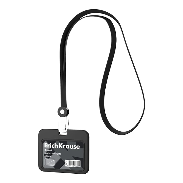 ErichKrause Funda para Tarjeta con Colgante - Orientacion Horizontal - Silicona - Incluye Colgante de 12mm - Formato 54x85mm - Color Negro 1