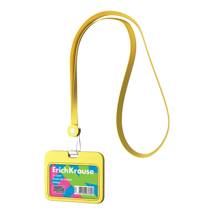 ErichKrause Neon Funda para Tarjeta con Colgante - Orientacion Horizontal - Silicona - Incluye Colgante - Formato 54x85mm - Color Amarillo 1