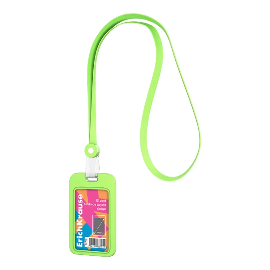 ErichKrause Neon Funda para Tarjeta con Colgante - Orientacion Vertical - Silicona - Incluye Colgante de 12mm - Formato 54x85mm - Color Verde 1