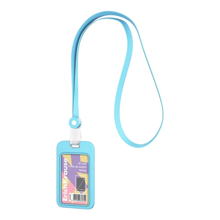 ErichKrause Pastel Funda para Tarjeta con Colgante - Orientacion Vertical - Silicona - Incluye Colgante de 12mm - Formato 54x85mm - Color Azul 1