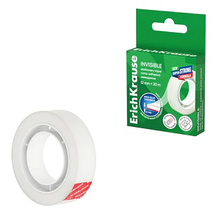 ErichKrause Invisible Cinta Adhesiva - Alta Adhesion - 12mm de Ancho - 20 Metros - Superficie Mate Antideslumbrante - Color Transparente