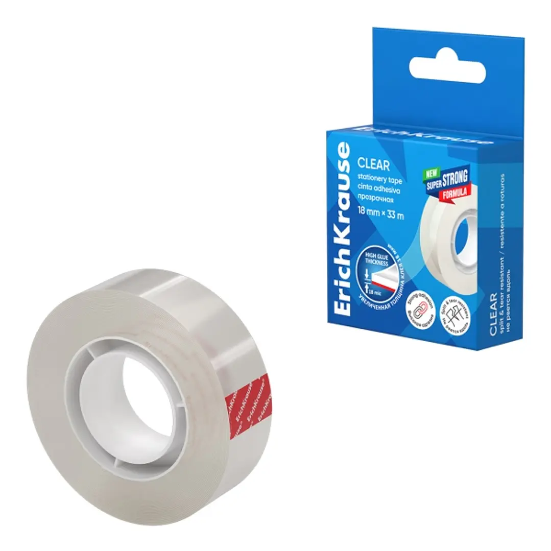 ErichKrause Clear Cinta Adhesiva - Alta Adhesion - 18mm de Ancho - 33 Metros - Resistente a la Luz - Color Transparente 1