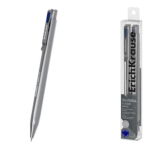 ErichKrause Silverra Matic Classic Pack de 2 Boligrafos Retractiles - Punta de 0.7mm - Cuerpo Gris - Trazo 0.35mm - Color Azul