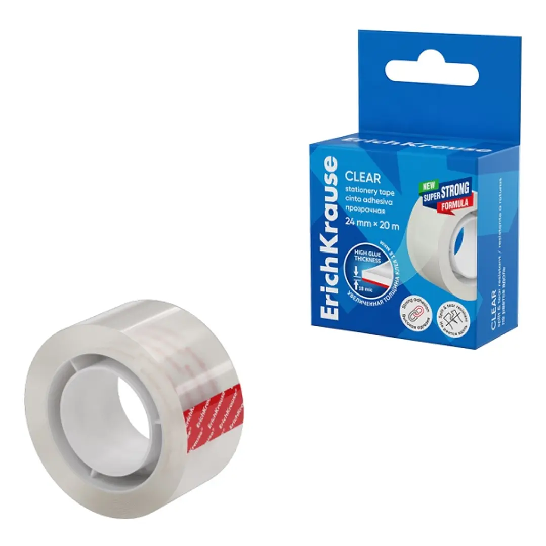 ErichKrause Clear Cinta Adhesiva - Alta Adhesion - 24mm de Ancho - 20 Metros - Resistente a la Luz - Color Transparente 1