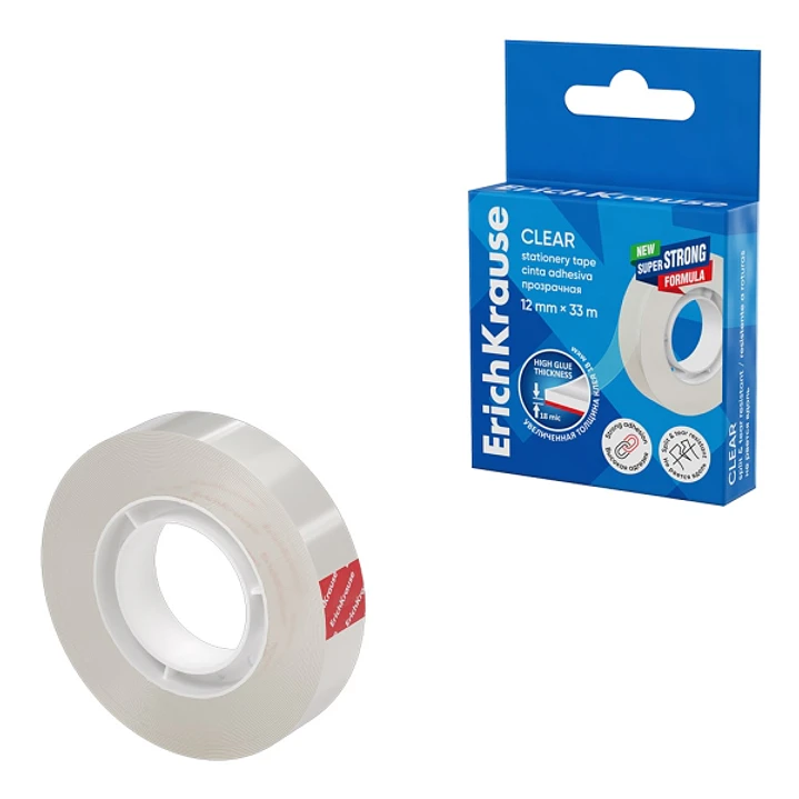 ErichKrause Clear Cinta Adhesiva - Alta Adhesion - 12mm de Ancho - 33 Metros - Resistente a la Luz - Color Transparente 1