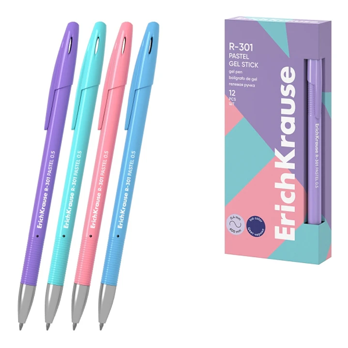 ErichKrause R-301 Gel Stick Pastel Boligrafo con Capuchon - Modelos Surtidos - Trazo 0.4mm - Tinta de Gel - Resistente al Agua - Secado Rapido - Tapa  1