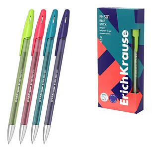 ErichKrause R-301 Gel Stick Reef Boligrafo con Capuchon - Modelos Surtidos - Trazo 0.4mm - Tinta de Gel - Resistente al Agua - Secado Rapido - Tapa Ve