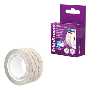 ErichKrause Handy tearable Cinta Adhesiva - Alta Adhesion - 24mm de Ancho - 20 Metros - Resistente al Desgarro Longitudinal - Color Transparente