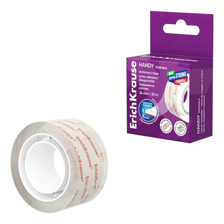ErichKrause Handy tearable Cinta Adhesiva - Alta Adhesion - 24mm de Ancho - 20 Metros - Resistente al Desgarro Longitudinal - Color Transparente 1