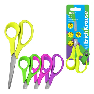 ErichKrause JOY Ergo Tijeras de 14cm para Zurdos - Puntas Redondeadas - Regla de 5cm en la Hoja - Mangos de Plastico Resistente a Golpes - Acero Inoxi