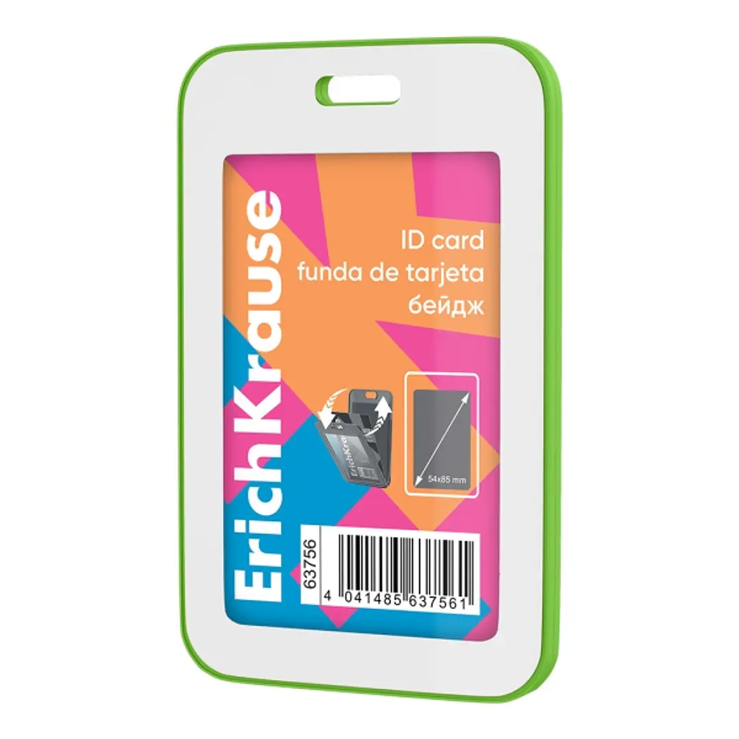 ErichKrause Neon Funda para Tarjeta - Orientacion Vertical - Polipropileno - Formato 54x85mm - Color Verde/Blanco 1