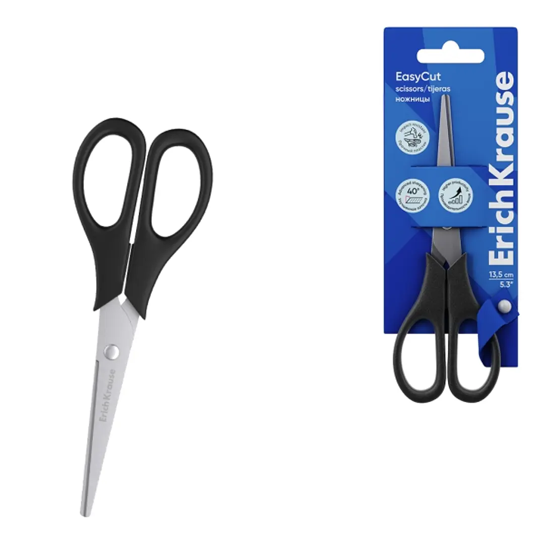 ErichKrause EasyCut Tijeras de 13.5cm - Mangos de Plastico Resistente a Golpes - Mangos de Plastico Resistente a Golpes - Afilado Doble - Acero Inoxid 1
