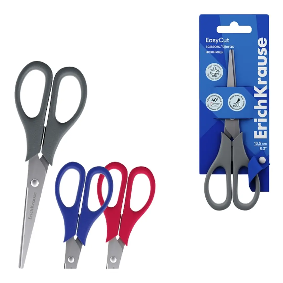 ErichKrause EasyCut Tijeras de 13.5cm - Mangos de Plastico Resistente a Golpes - Ergonomicas - Colores Surtidos 1