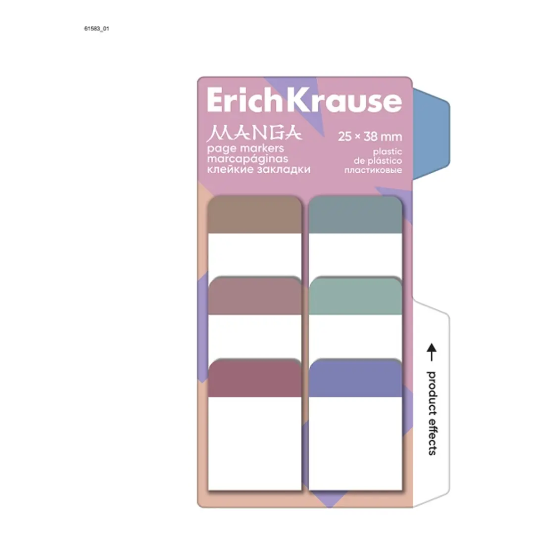 ErichKrause Manga Pack de 6 Blocs de 10 Marcadores de Pagina - Reposicionables - Plastico - 25X38mm - Colores Surtidos 1