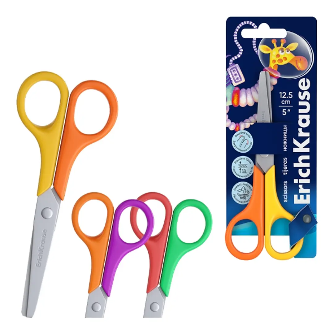 ErichKrause FunCut Space Animals Tijeras de 12.5cm - Puntas Redondeadas - Mangos de Plastico Resistente a Golpes - Acero Inoxidable - Ergonomicas - Co 1