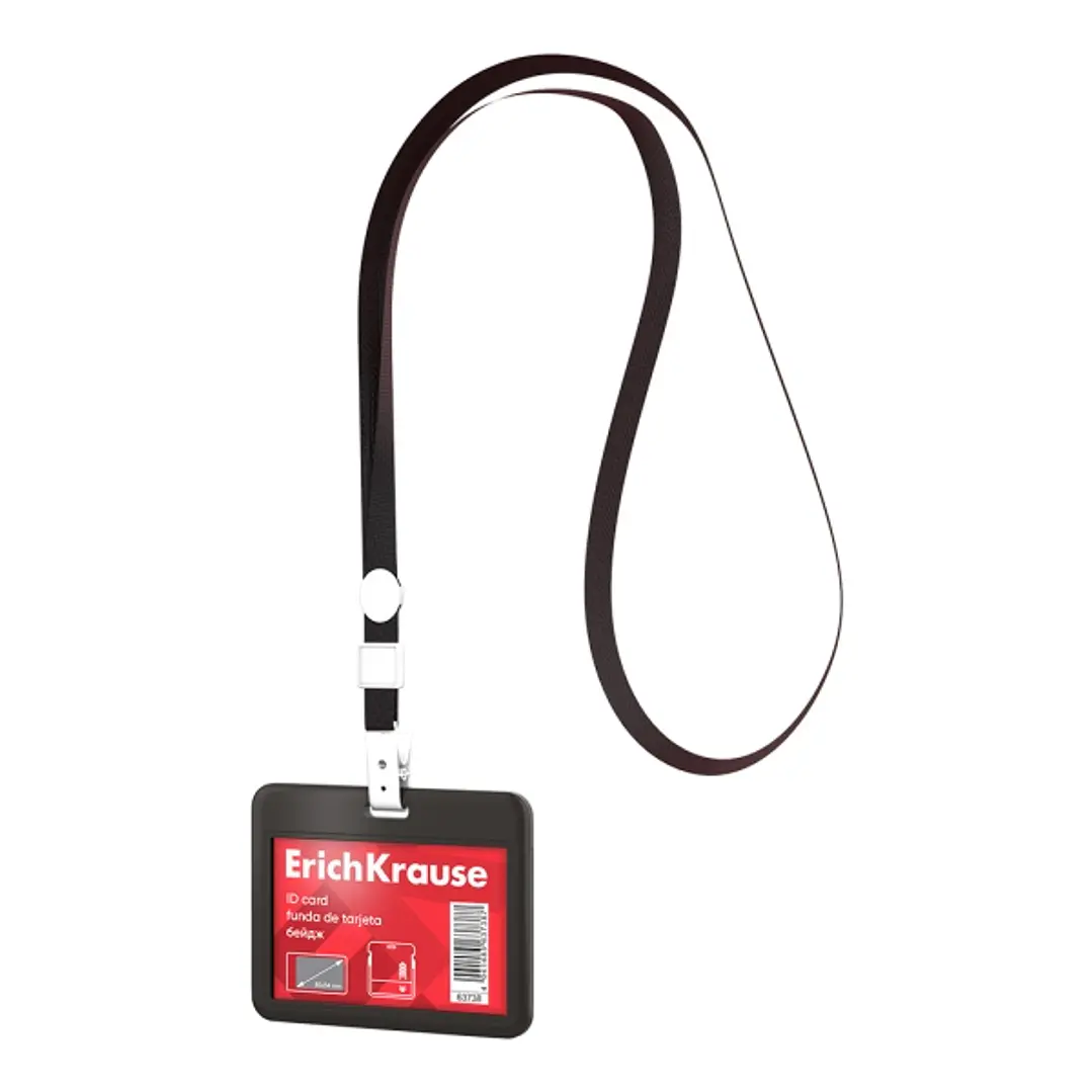 ErichKrause Funda para Tarjeta con Colgante - Orientacion Horizontal - Plastico Abc - Incluye Colgante - Formato 54x85mm - Color Negro 1