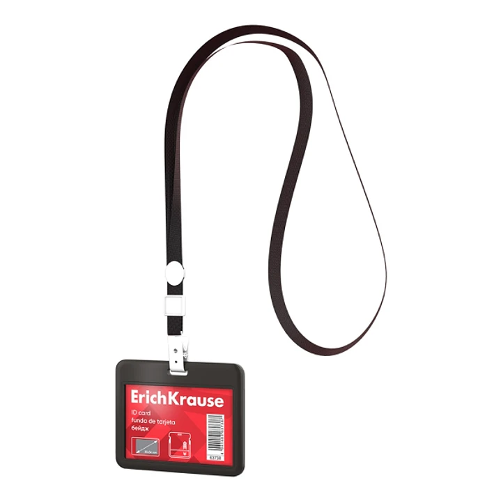 ErichKrause Funda para Tarjeta con Colgante - Orientacion Horizontal - Plastico Abc - Incluye Colgante - Formato 54x85mm - Color Negro 1