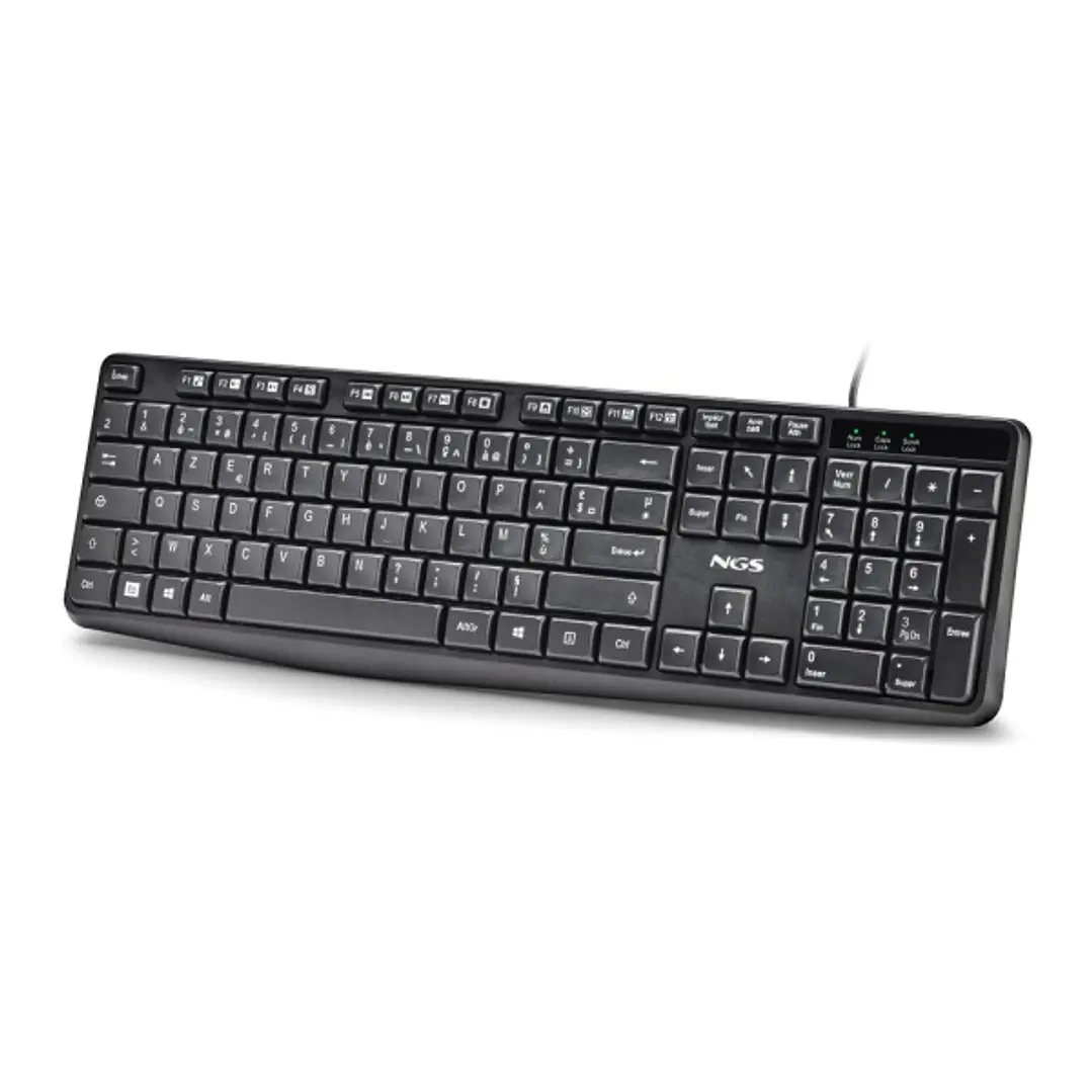 NGS Funky V4 Teclado USB - AZERTY FR - 12 Teclas Multimedia - Teclas de Membrana Silenciosas - Inclinacion Ajustable - Cable 1.5m - Color Negro 1