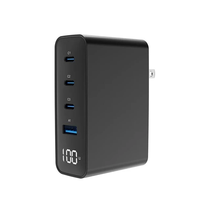 Gembird Cargador rápido 4 USB GaN  100 W,  LCD 1