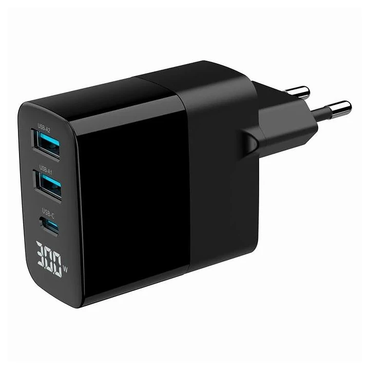 Gembird Cargador rápido3 USB GaN,  30 W LCD 1