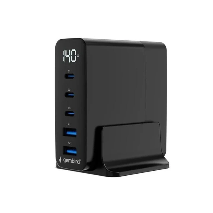 Gembird Cargador rápido USB GaN 5 puertos 140 W 1