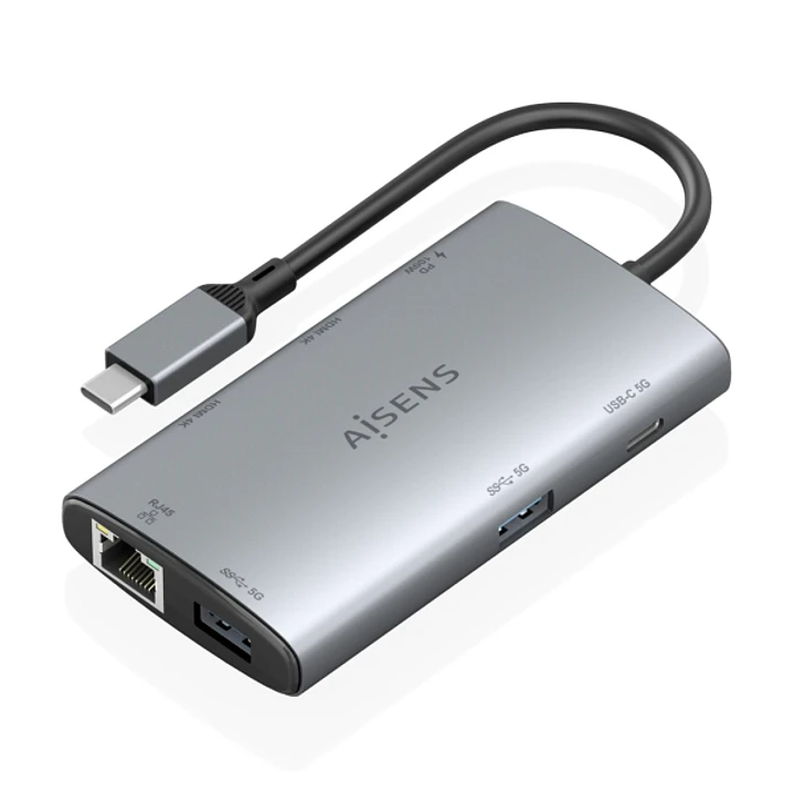 Aisens USB-C Dock 7 en 1 - USB-C a 2xHDMI 4K - 1xRJ45 - 2xUSB-A 3.0 - 1xUSB-C - 1xUSB-C PD 100W - 20cm - Color Gris 1
