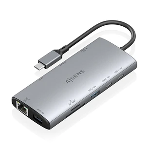 Aisens USB-C Dock 10 en 1 - USB-C a 1xHDMI - 1xDisplayport - 1xRJ45 - 1xUSB-A 5G - 2xUSB-C 10G - 1xUSB-C PD 100W - 1xSD - 1xMicroSD - 20cm - Color Gri