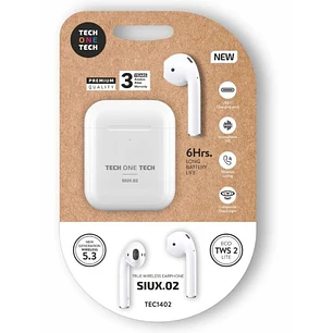 TechOneTech SIUX.02 Auriculares Inalambricos Bluetooth TWS - Hasta 20h de Reproduccion - IPX5 - Color Blanco