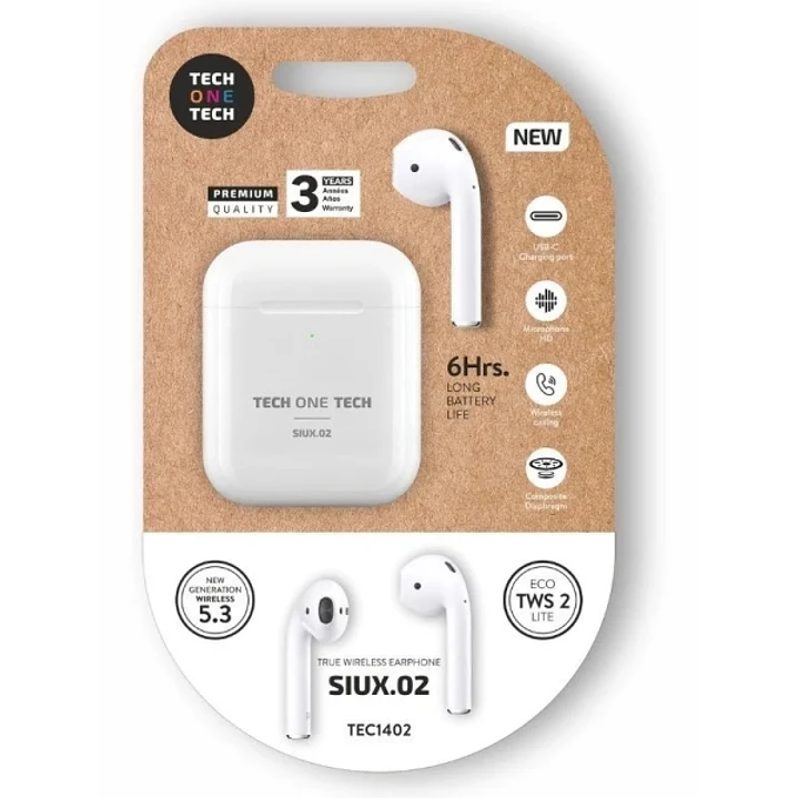 TechOneTech SIUX.02 Auriculares Inalambricos Bluetooth TWS - Hasta 20h de Reproduccion - IPX5 - Color Blanco 1