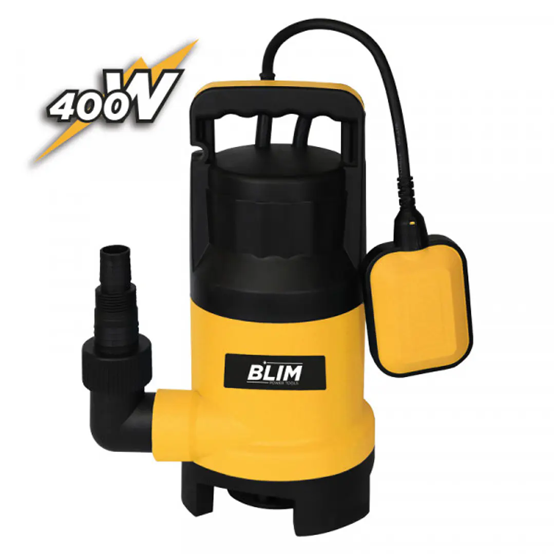 Blim Bomba Sumergible para Aguas Sucias - Potencia 400W - Caudal 10.000L/h - Elevacion 5.5m - Solidos 25mm - IPX8 - Flotador Automatico - Plastico - C 1
