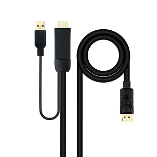 Nanocable Cable Conversor de Video - HDMI 2.0 a DisplayPort 1.2 - Longitud 1.8m - Macho a Macho - Alimentacion Adicional por USB - Color Negro